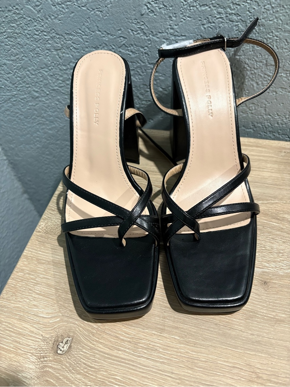 Princess Polly Black Strappy Square Toe Block Heel Sandals